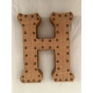 Rustic Burlap Decorative Letter H – 9.5x12 Wood Wall Decor – Farmhouse Style